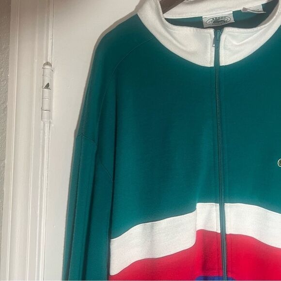 Vintage 80’s Izod Lacoste Green Acrylic Track Jacket XL Full Zip - Picture 3 of 14